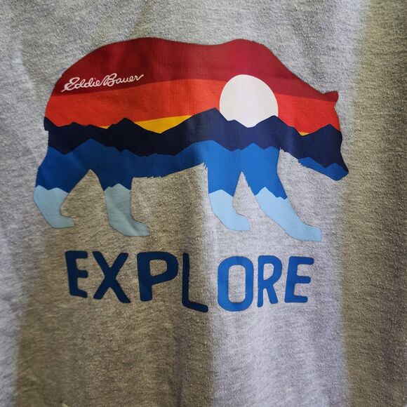 Eddie Bauer Hoodie Boys Large Grey Explore Graphic Print Fleece Pullover - Picture 2 of 10